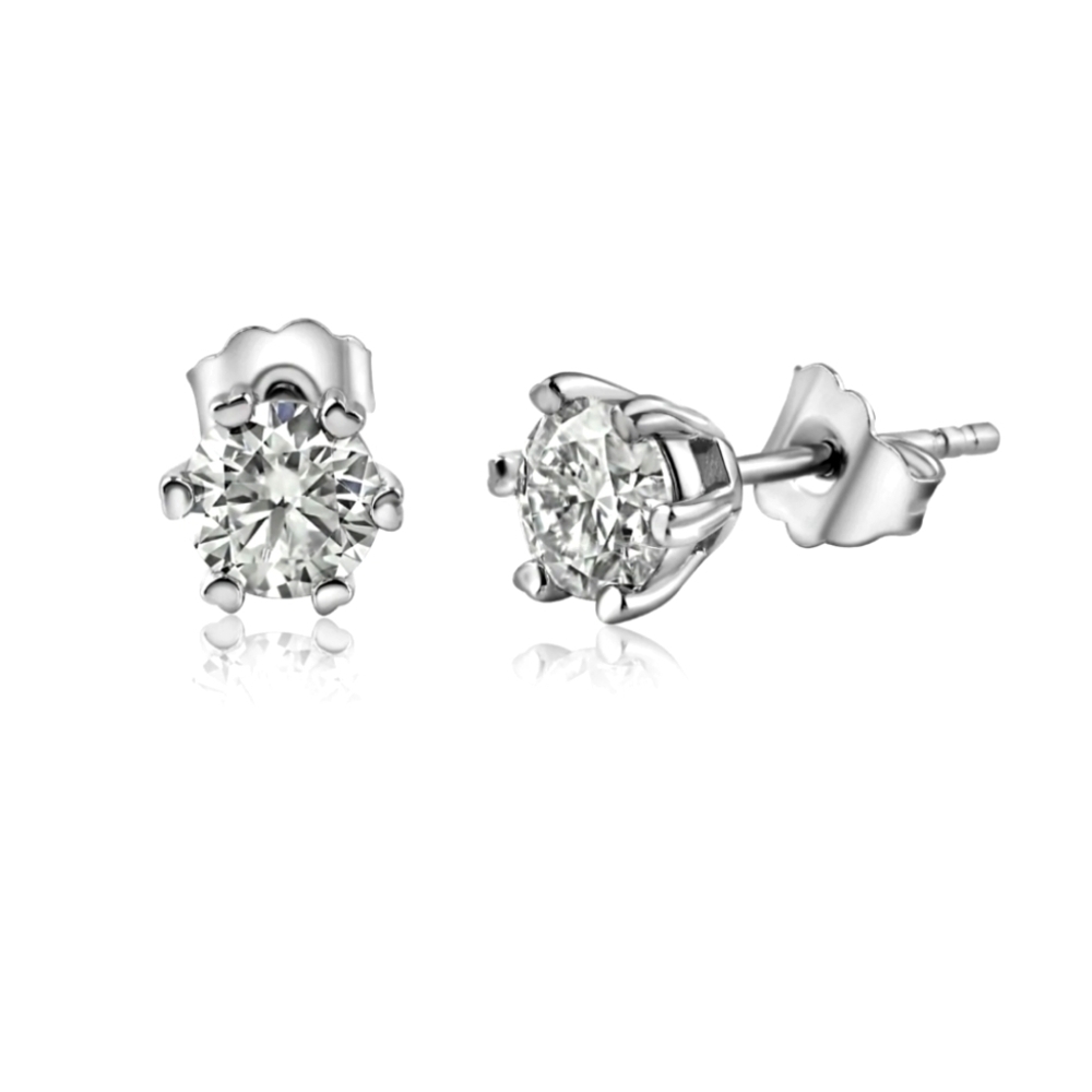 925 Sterling Silver Moissanite 6mm Round Push Back Earring - MBGE00001
